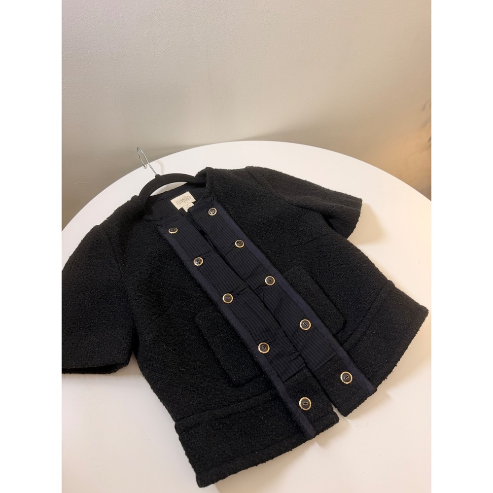 Edra Boucle Jacket Women Size 0 Black Excellent Gold Button Short Sleeve Cropped - Picture 5 of 9